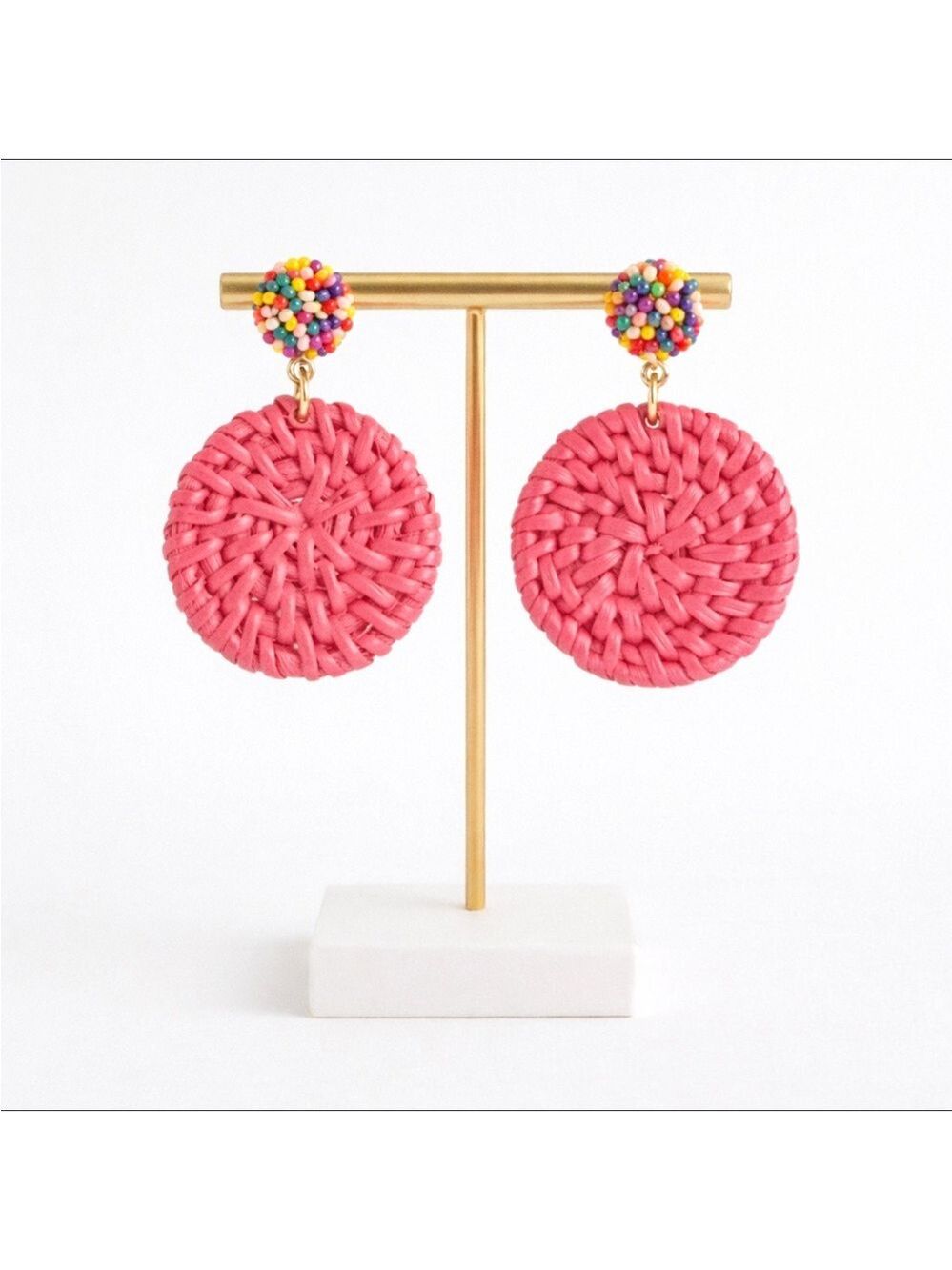 J.Crew bead & rattan statement earrings Pink 2414